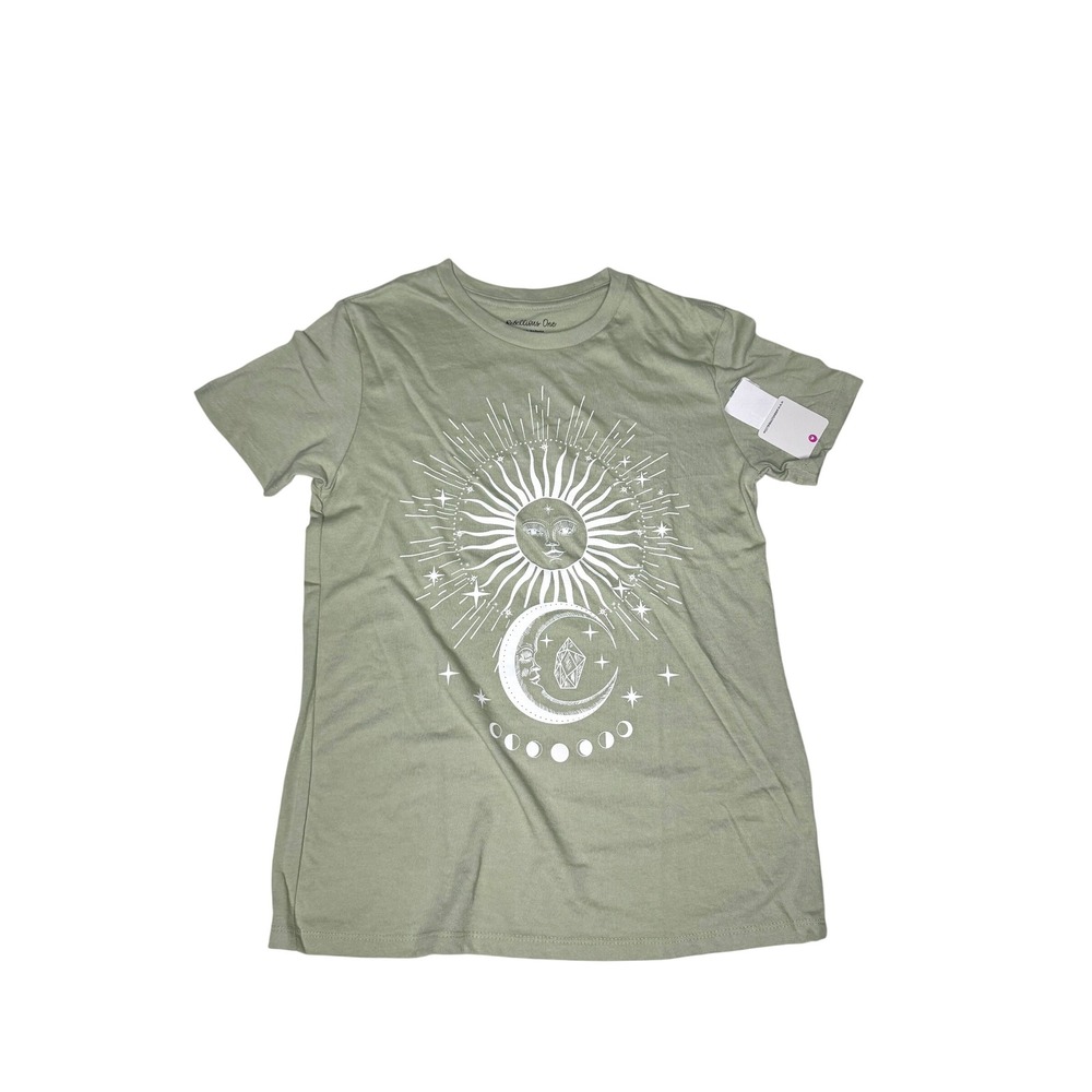 Rebellious One Sage Green Celestial Sun Moon Graphic T-Shirt Womens XS NWT